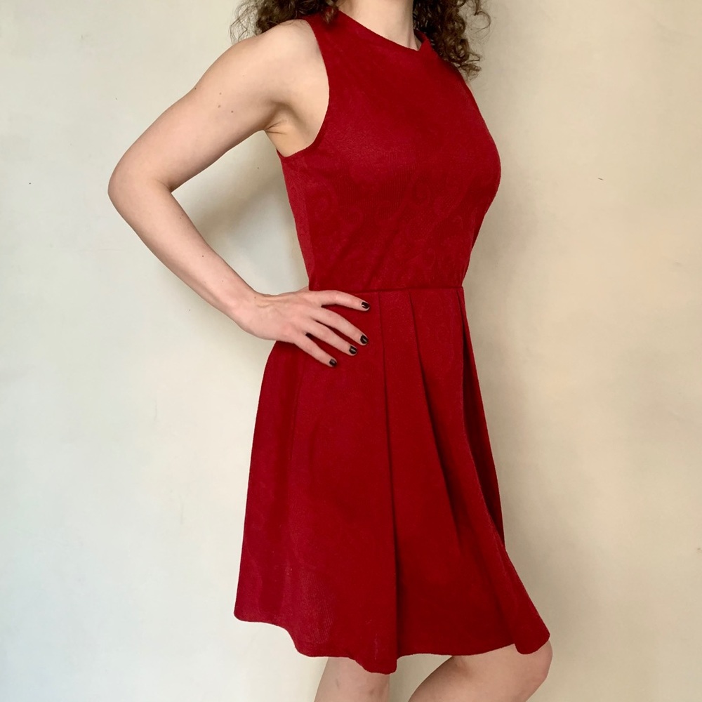 Francescas Red Dress Sleeveless A-Line Skater Jacquard Valentine's Day Holiday S